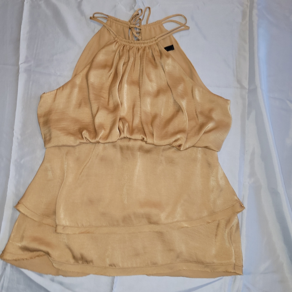 BCBGMaxAzria Golden Beige Halter Blouse